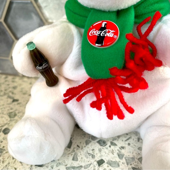 Coca Cola Polar Bear with Green Scarf with tag and Coca Cola bottle - Picture 3 of 6